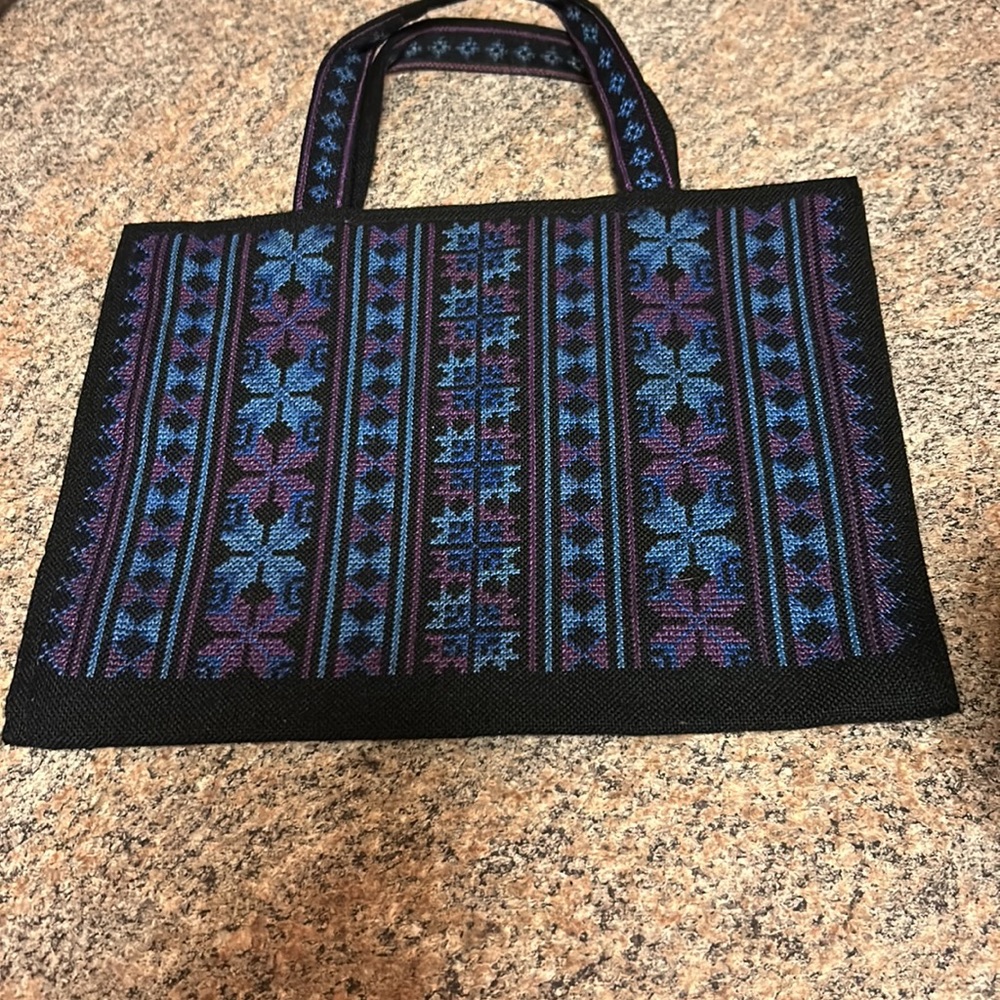 Woven Needlepoint Pattern Bible Cover with Looped Handles. Excellent Condition.
